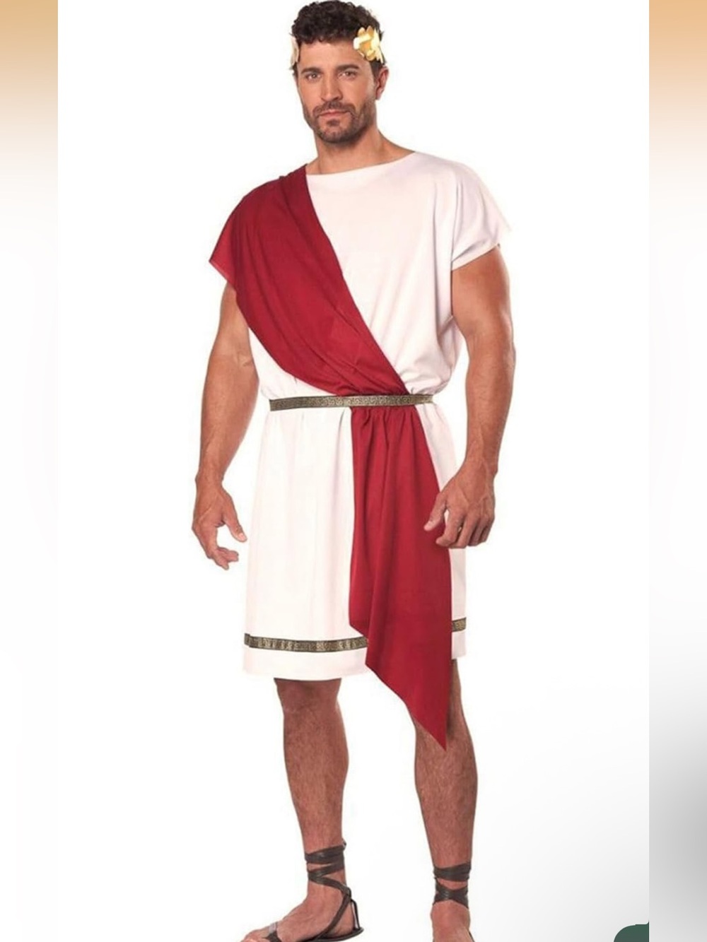 Amazon Men's White Short Sleeve Toga with Burgundy Sash